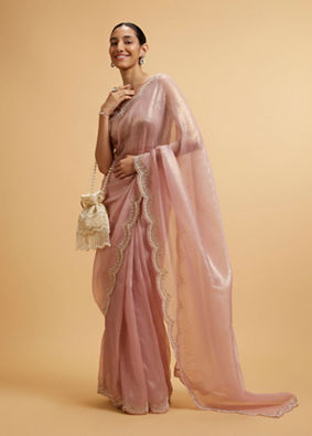 alt message - Mohey Women Light Pink Pearl and Rhinestone Embellished Saree image number 2